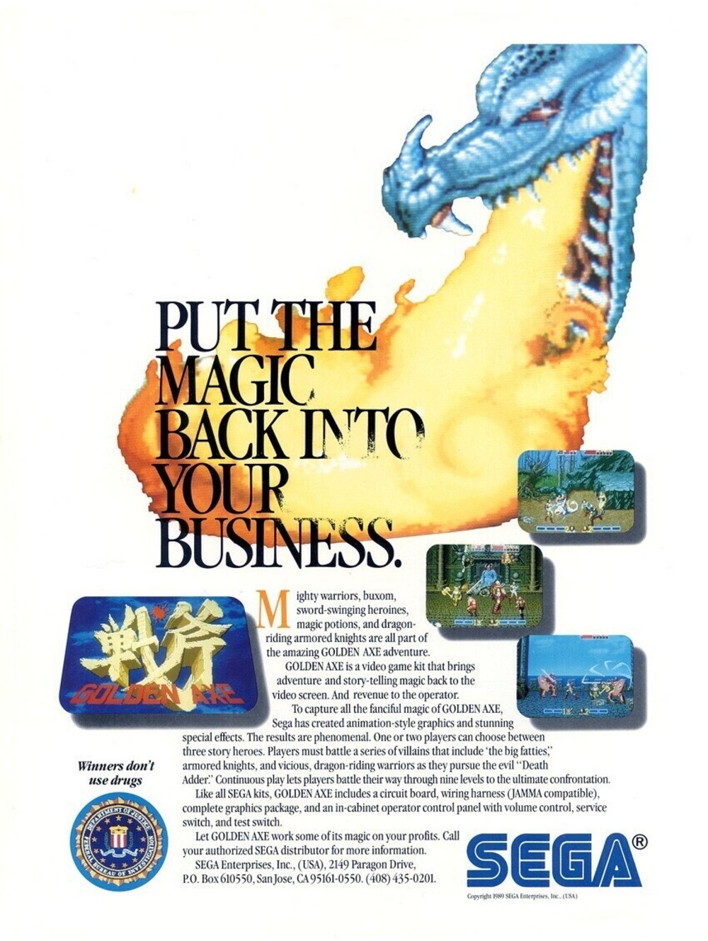 Golden Axe Sega Video Arcade Machine Flyer Ad Promo Insert Brochure Original '89